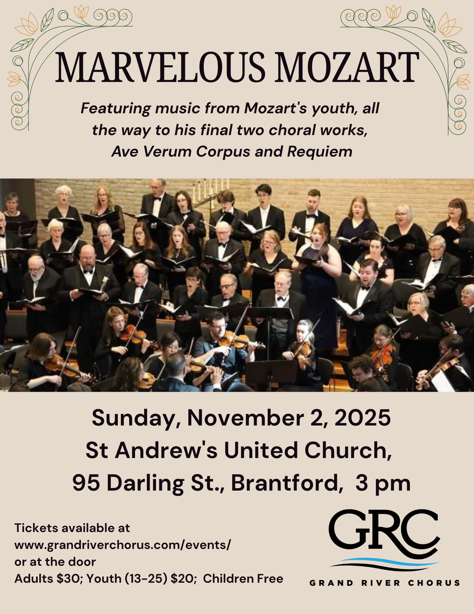 Marvelous Mozart Grand River Chorus Concert Poster